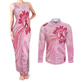 First Nation Aboriginal Dot Arts Couples Matching Tank Maxi Dress and Long Sleeve Button Shirt Think Pink - Aussie Hoodie