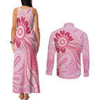 First Nation Aboriginal Dot Arts Couples Matching Tank Maxi Dress and Long Sleeve Button Shirt Think Pink - Aussie Hoodie