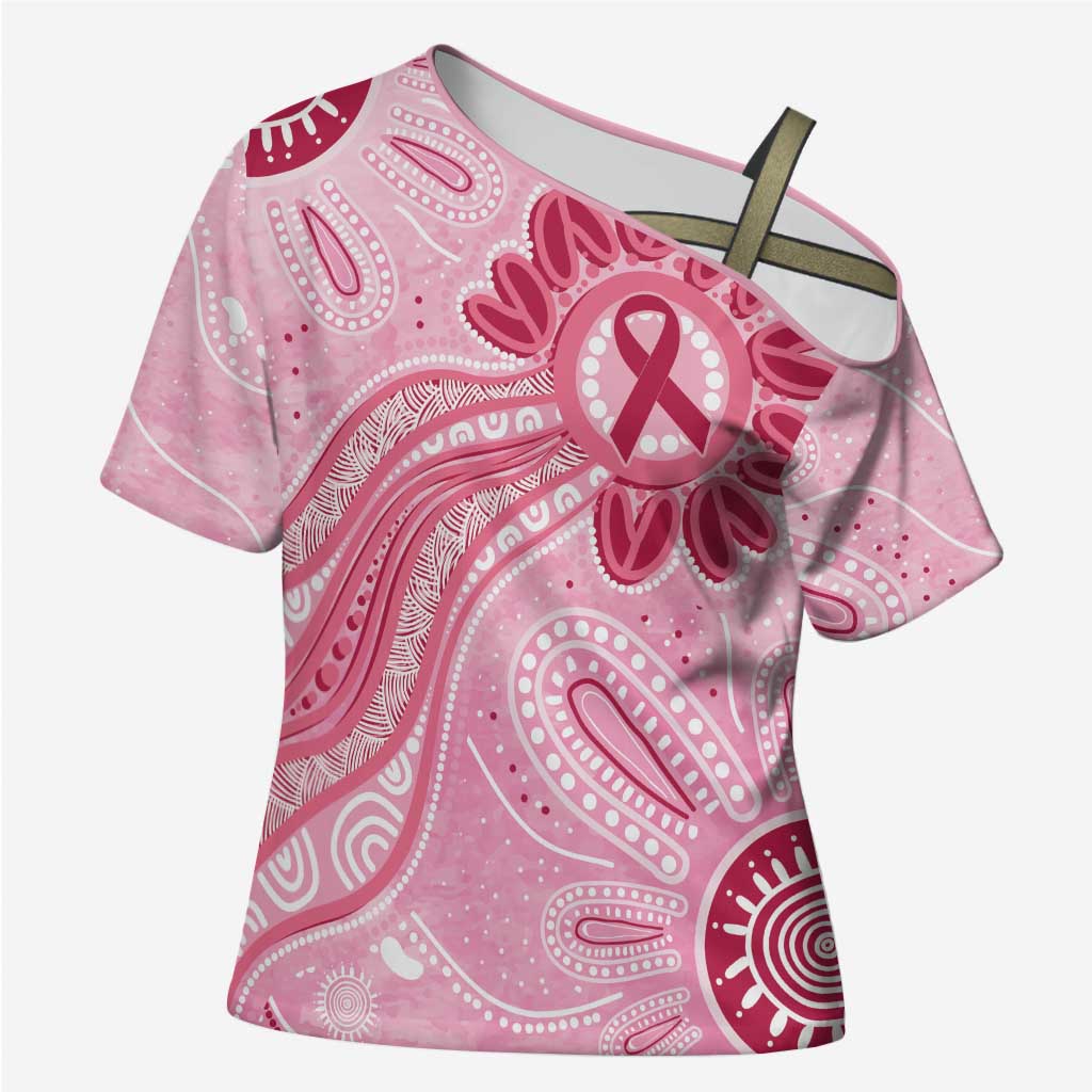 First Nation Aboriginal Dot Arts Cross Shoulder Shirt Think Pink - Aussie Hoodie