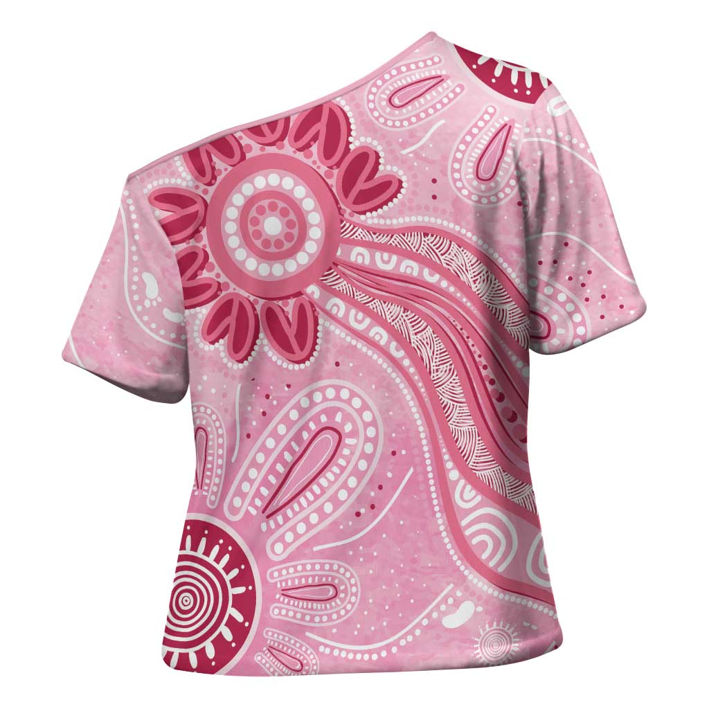 First Nation Aboriginal Dot Arts Cross Shoulder Shirt Think Pink - Aussie Hoodie