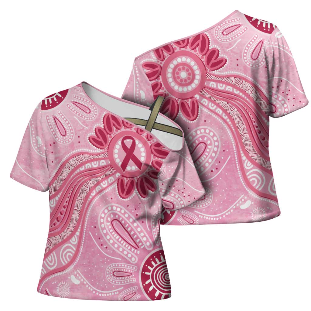 First Nation Aboriginal Dot Arts Cross Shoulder Shirt Think Pink - Aussie Hoodie