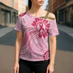 First Nation Aboriginal Dot Arts Cross Shoulder Shirt Think Pink - Aussie Hoodie