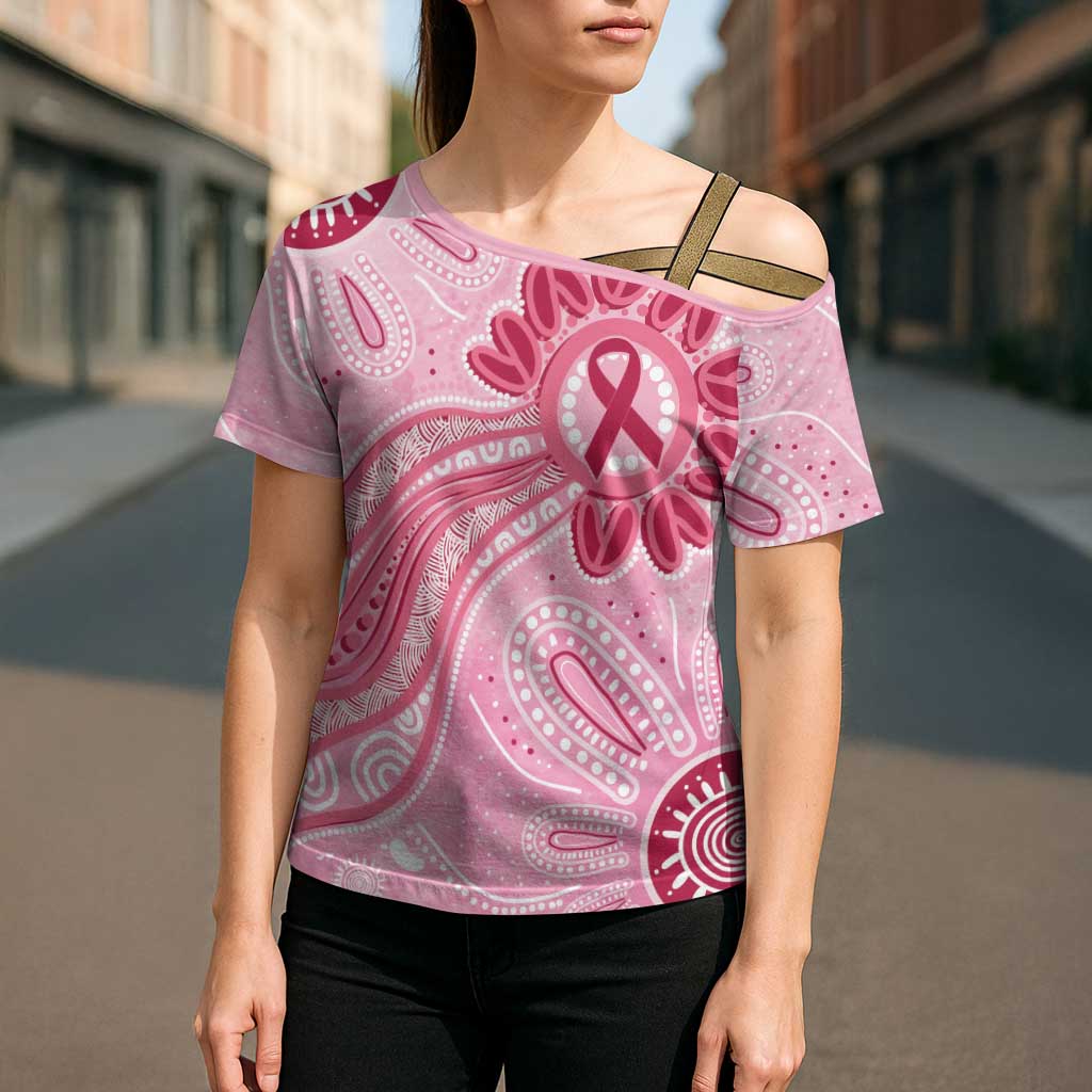 First Nation Aboriginal Dot Arts Cross Shoulder Shirt Think Pink - Aussie Hoodie