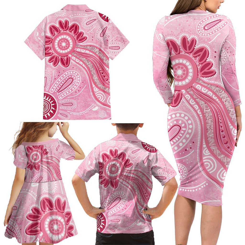 First Nation Aboriginal Dot Arts Family Matching Long Sleeve Bodycon Dress and Hawaiian Shirt Think Pink - Aussie Hoodie