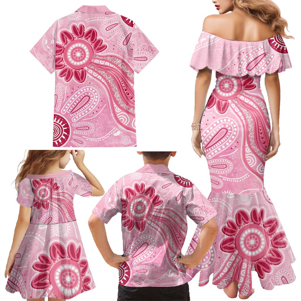 First Nation Aboriginal Dot Arts Family Matching Mermaid Dress and Hawaiian Shirt Think Pink - Aussie Hoodie