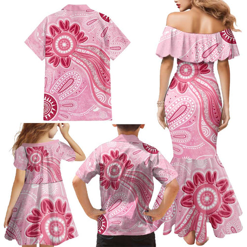 First Nation Aboriginal Dot Arts Family Matching Mermaid Dress and Hawaiian Shirt Think Pink - Aussie Hoodie