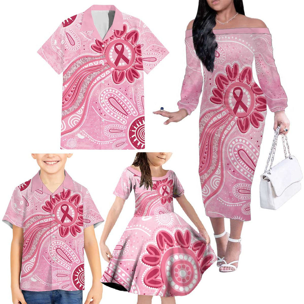 First Nation Aboriginal Dot Arts Family Matching Off The Shoulder Long Sleeve Dress and Hawaiian Shirt Think Pink - Aussie Hoodie