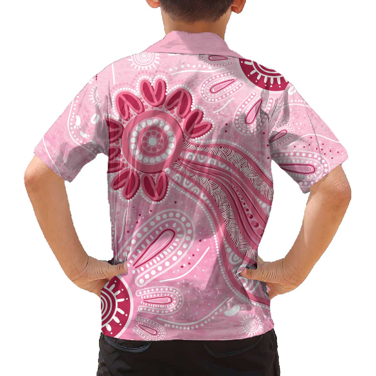 First Nation Aboriginal Dot Arts Family Matching Off The Shoulder Long Sleeve Dress and Hawaiian Shirt Think Pink - Aussie Hoodie