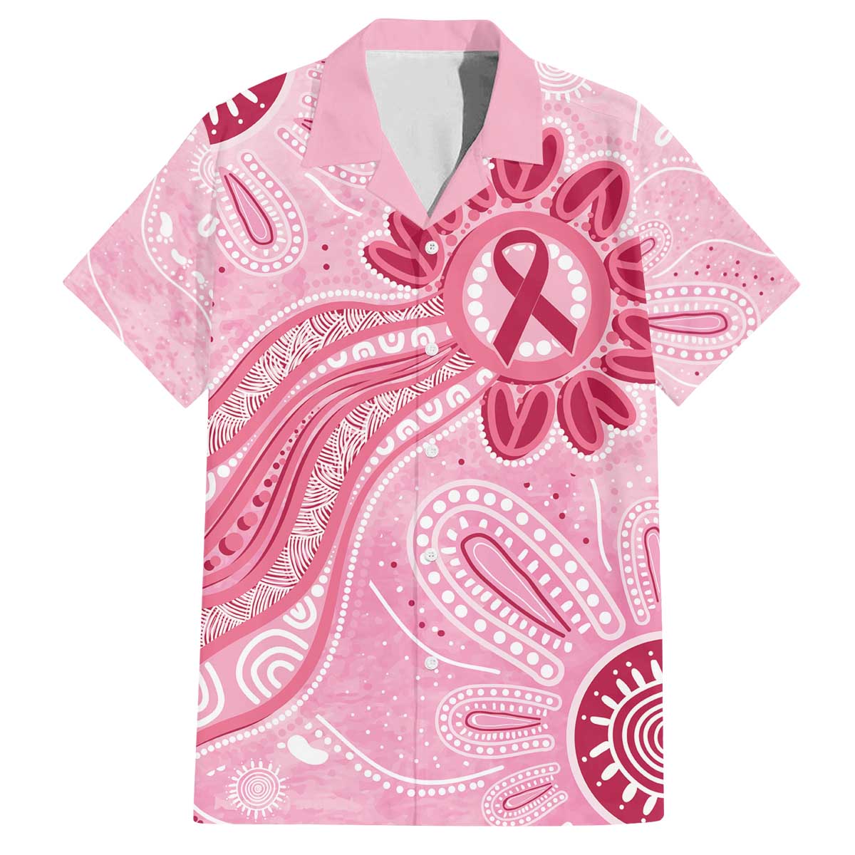 First Nation Aboriginal Dot Arts Family Matching Off The Shoulder Long Sleeve Dress and Hawaiian Shirt Think Pink - Aussie Hoodie