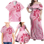 First Nation Aboriginal Dot Arts Family Matching Off Shoulder Maxi Dress and Hawaiian Shirt Think Pink - Aussie Hoodie