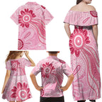 First Nation Aboriginal Dot Arts Family Matching Off Shoulder Maxi Dress and Hawaiian Shirt Think Pink - Aussie Hoodie