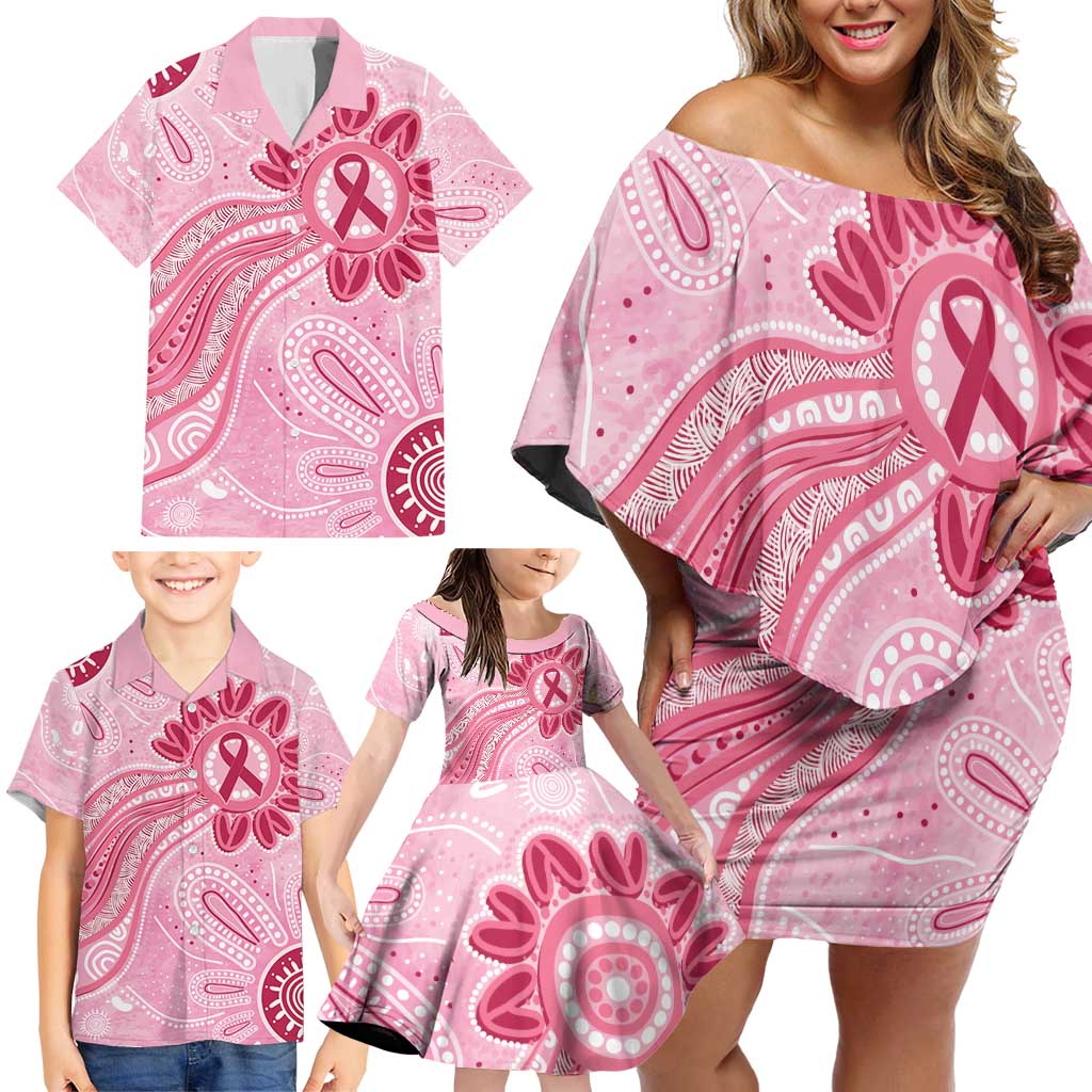 First Nation Aboriginal Dot Arts Family Matching Off Shoulder Short Dress and Hawaiian Shirt Think Pink - Aussie Hoodie