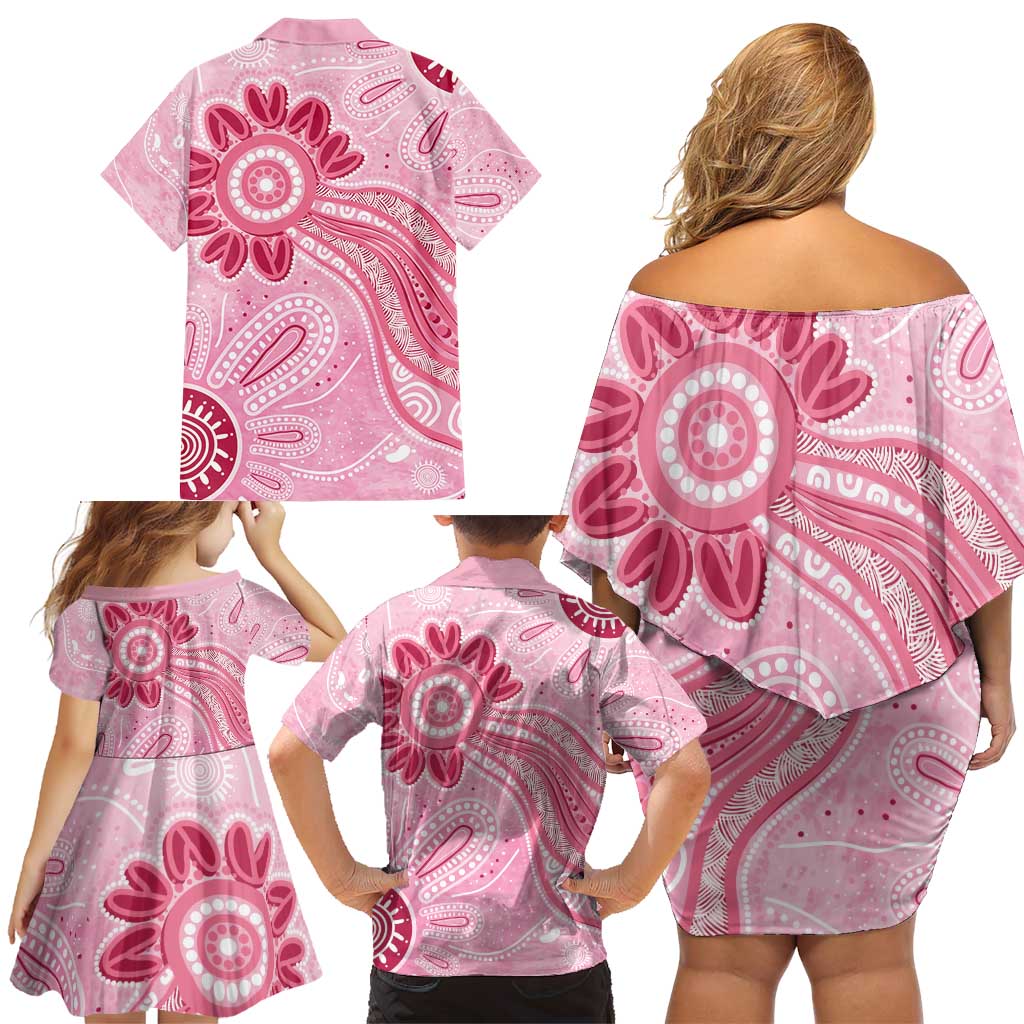 First Nation Aboriginal Dot Arts Family Matching Off Shoulder Short Dress and Hawaiian Shirt Think Pink - Aussie Hoodie