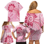 First Nation Aboriginal Dot Arts Family Matching Off Shoulder Short Dress and Hawaiian Shirt Think Pink - Aussie Hoodie