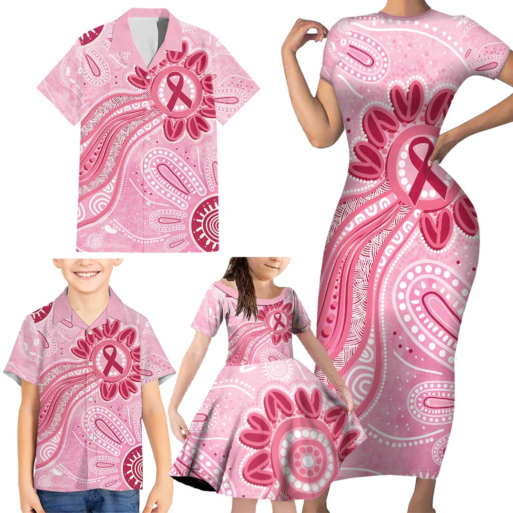 First Nation Aboriginal Dot Arts Family Matching Short Sleeve Bodycon Dress and Hawaiian Shirt Think Pink - Aussie Hoodie