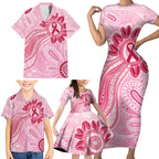 First Nation Aboriginal Dot Arts Family Matching Short Sleeve Bodycon Dress and Hawaiian Shirt Think Pink - Aussie Hoodie