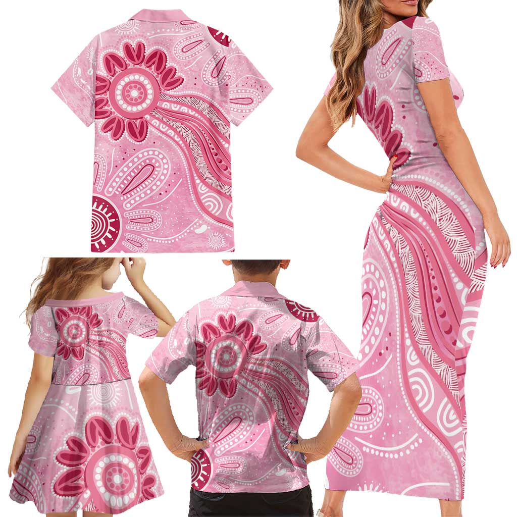 First Nation Aboriginal Dot Arts Family Matching Short Sleeve Bodycon Dress and Hawaiian Shirt Think Pink - Aussie Hoodie