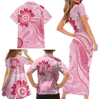 First Nation Aboriginal Dot Arts Family Matching Short Sleeve Bodycon Dress and Hawaiian Shirt Think Pink - Aussie Hoodie