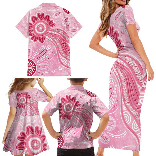 First Nation Aboriginal Dot Arts Family Matching Short Sleeve Bodycon Dress and Hawaiian Shirt Think Pink - Aussie Hoodie