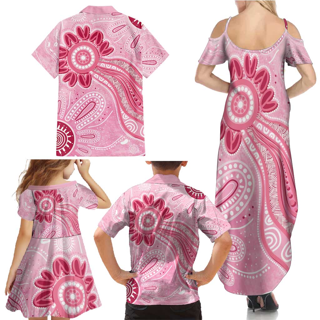 First Nation Aboriginal Dot Arts Family Matching Summer Maxi Dress and Hawaiian Shirt Think Pink - Aussie Hoodie