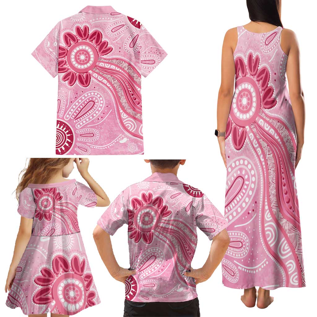 First Nation Aboriginal Dot Arts Family Matching Tank Maxi Dress and Hawaiian Shirt Think Pink - Aussie Hoodie