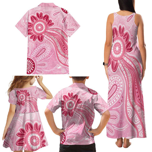 First Nation Aboriginal Dot Arts Family Matching Tank Maxi Dress and Hawaiian Shirt Think Pink - Aussie Hoodie