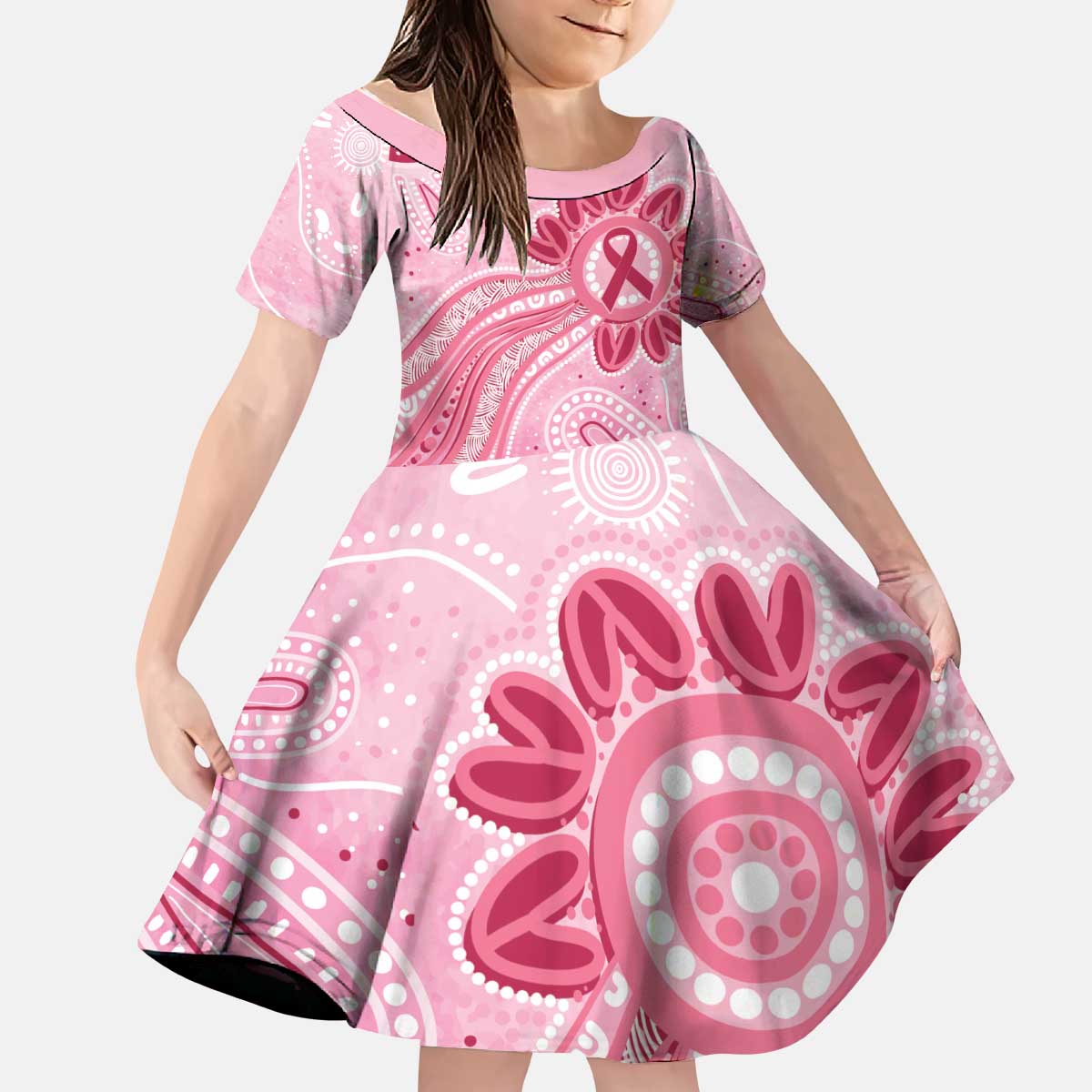 First Nation Aboriginal Dot Arts Kid Short Sleeve Dress Think Pink - Aussie Hoodie