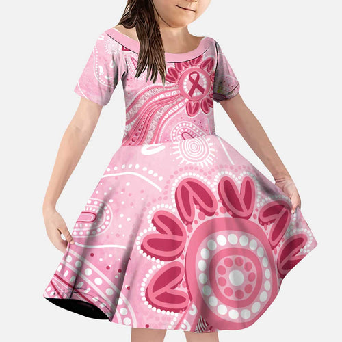 First Nation Aboriginal Dot Arts Kid Short Sleeve Dress Think Pink - Aussie Hoodie