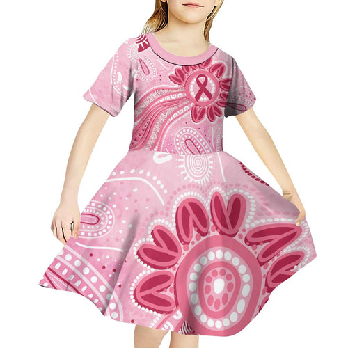 First Nation Aboriginal Dot Arts Kid Short Sleeve Dress Think Pink - Aussie Hoodie