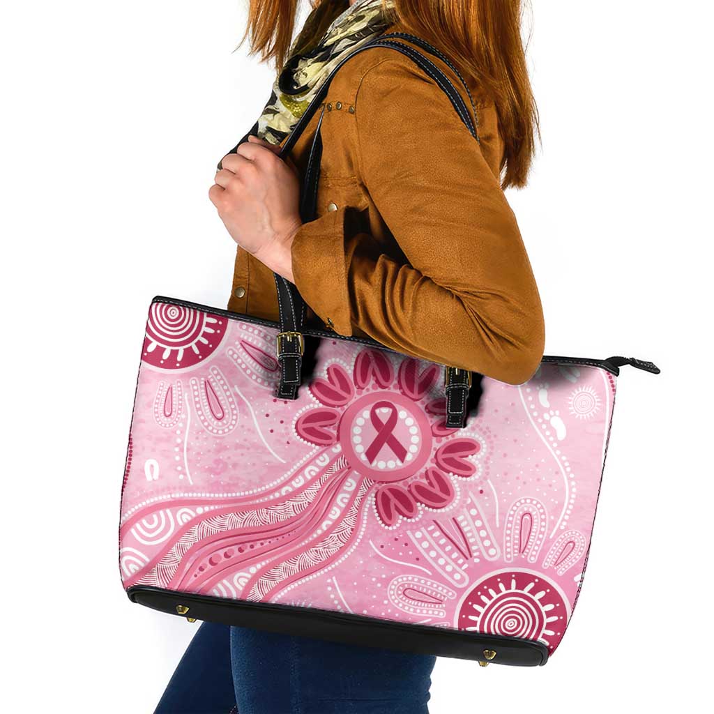 First Nation Aboriginal Dot Arts Leather Tote Bag Think Pink - Aussie Hoodie