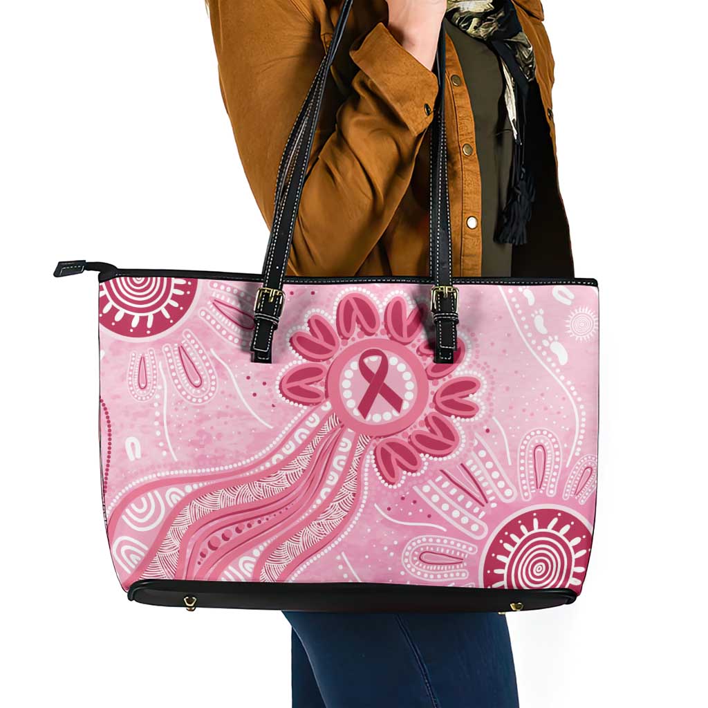 First Nation Aboriginal Dot Arts Leather Tote Bag Think Pink - Aussie Hoodie