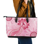First Nation Aboriginal Dot Arts Leather Tote Bag Think Pink - Aussie Hoodie