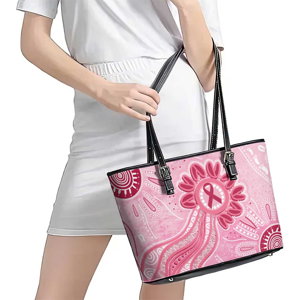 First Nation Aboriginal Dot Arts Leather Tote Bag Think Pink - Aussie Hoodie