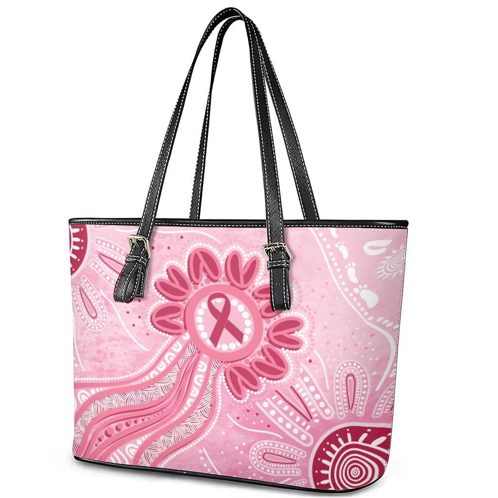 First Nation Aboriginal Dot Arts Leather Tote Bag Think Pink - Aussie Hoodie
