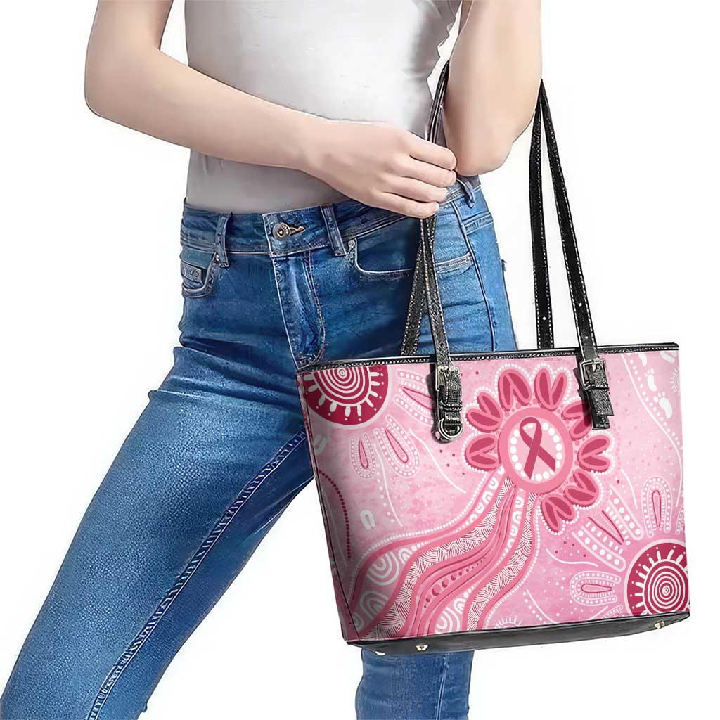 First Nation Aboriginal Dot Arts Leather Tote Bag Think Pink - Aussie Hoodie