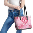 First Nation Aboriginal Dot Arts Leather Tote Bag Think Pink - Aussie Hoodie