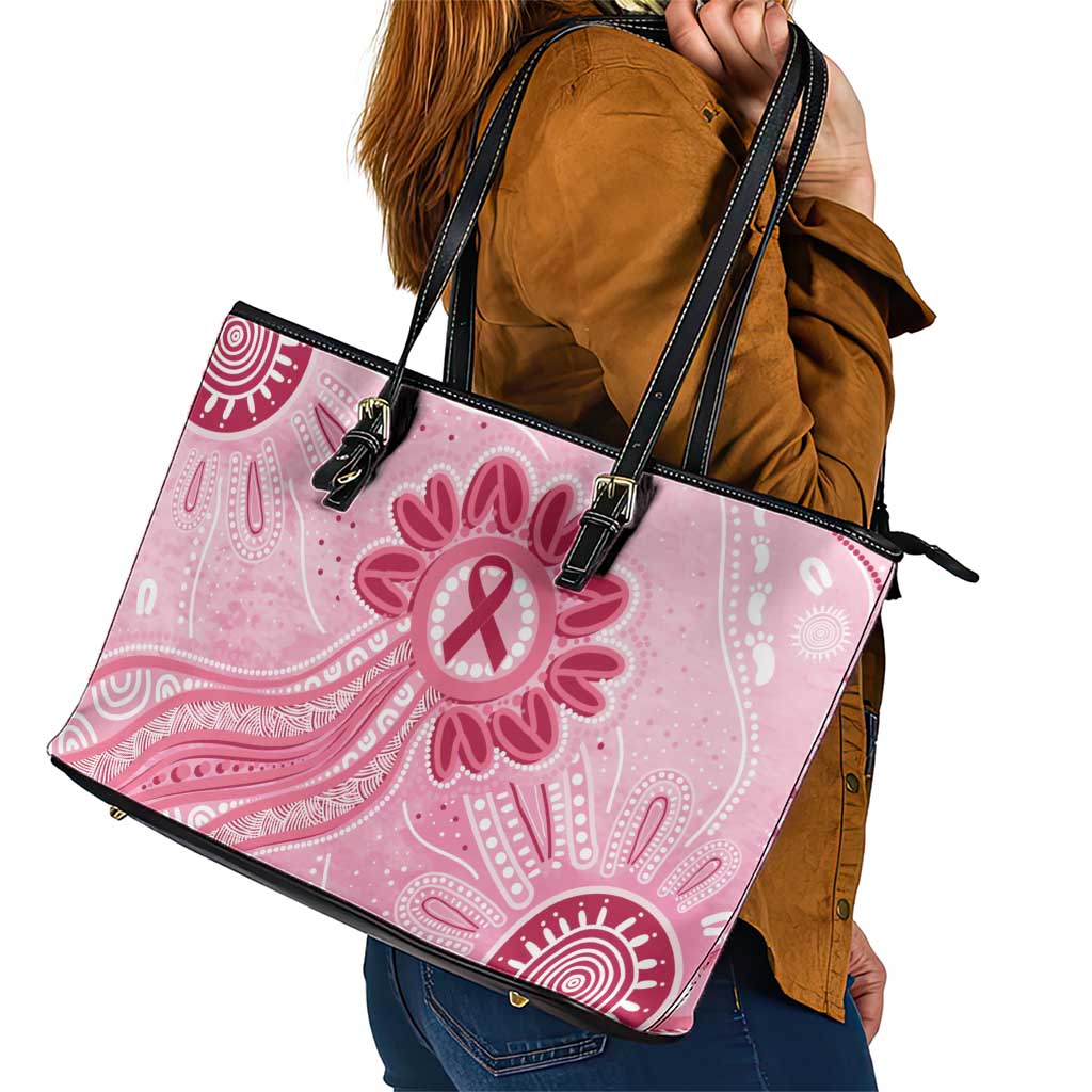 First Nation Aboriginal Dot Arts Leather Tote Bag Think Pink - Aussie Hoodie