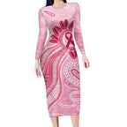 First Nation Aboriginal Dot Arts Long Sleeve Bodycon Dress Think Pink - Aussie Hoodie