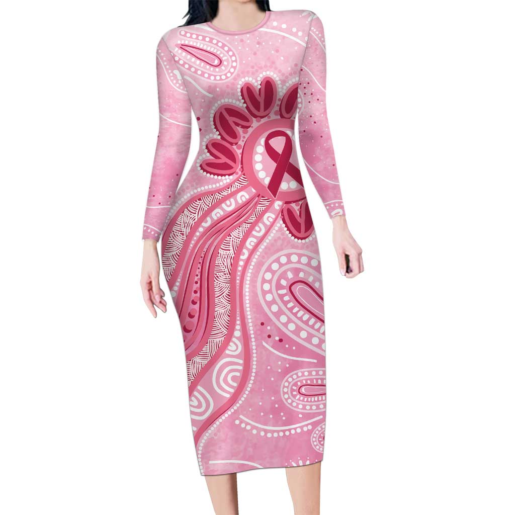 First Nation Aboriginal Dot Arts Long Sleeve Bodycon Dress Think Pink - Aussie Hoodie