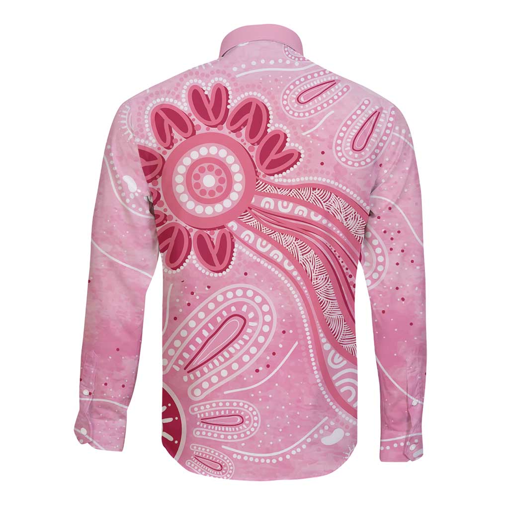 First Nation Aboriginal Dot Arts Long Sleeve Button Shirt Think Pink - Aussie Hoodie