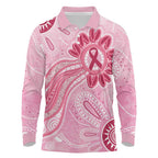 First Nation Aboriginal Dot Arts Long Sleeve Polo Shirt Think Pink - Aussie Hoodie
