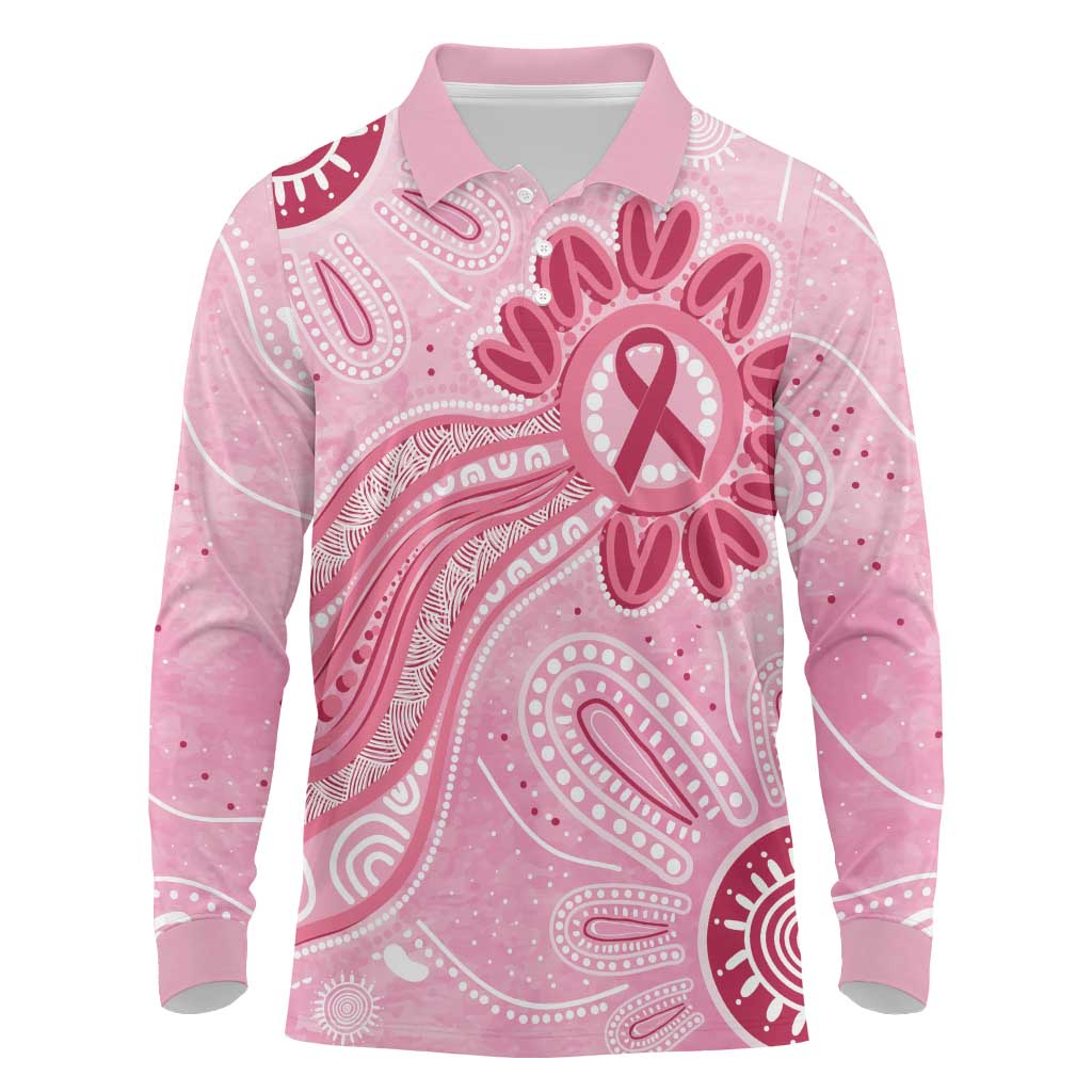 First Nation Aboriginal Dot Arts Long Sleeve Polo Shirt Think Pink - Aussie Hoodie