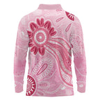 First Nation Aboriginal Dot Arts Long Sleeve Polo Shirt Think Pink - Aussie Hoodie