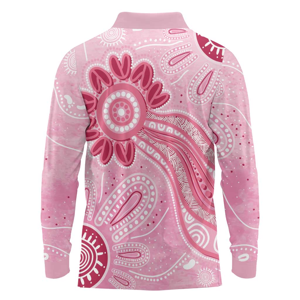 First Nation Aboriginal Dot Arts Long Sleeve Polo Shirt Think Pink - Aussie Hoodie