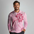 First Nation Aboriginal Dot Arts Long Sleeve Polo Shirt Think Pink - Aussie Hoodie