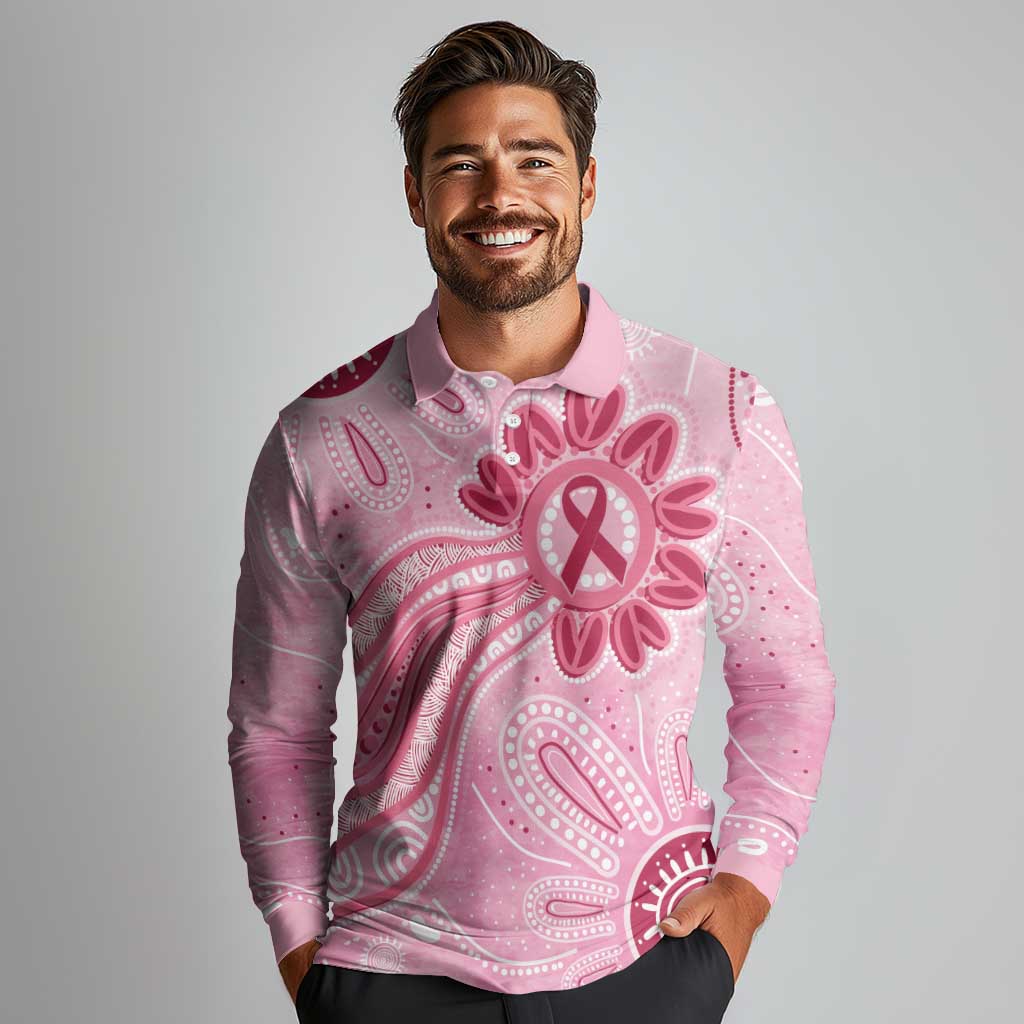 First Nation Aboriginal Dot Arts Long Sleeve Polo Shirt Think Pink - Aussie Hoodie