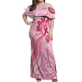 First Nation Aboriginal Dot Arts Off Shoulder Maxi Dress Think Pink - Aussie Hoodie