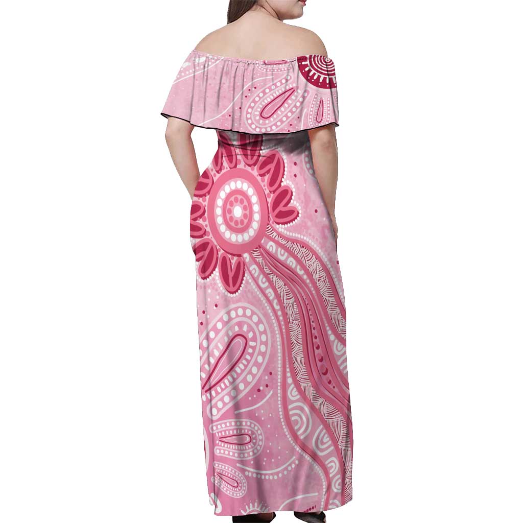 First Nation Aboriginal Dot Arts Off Shoulder Maxi Dress Think Pink - Aussie Hoodie