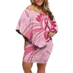 First Nation Aboriginal Dot Arts Off Shoulder Short Dress Think Pink - Aussie Hoodie