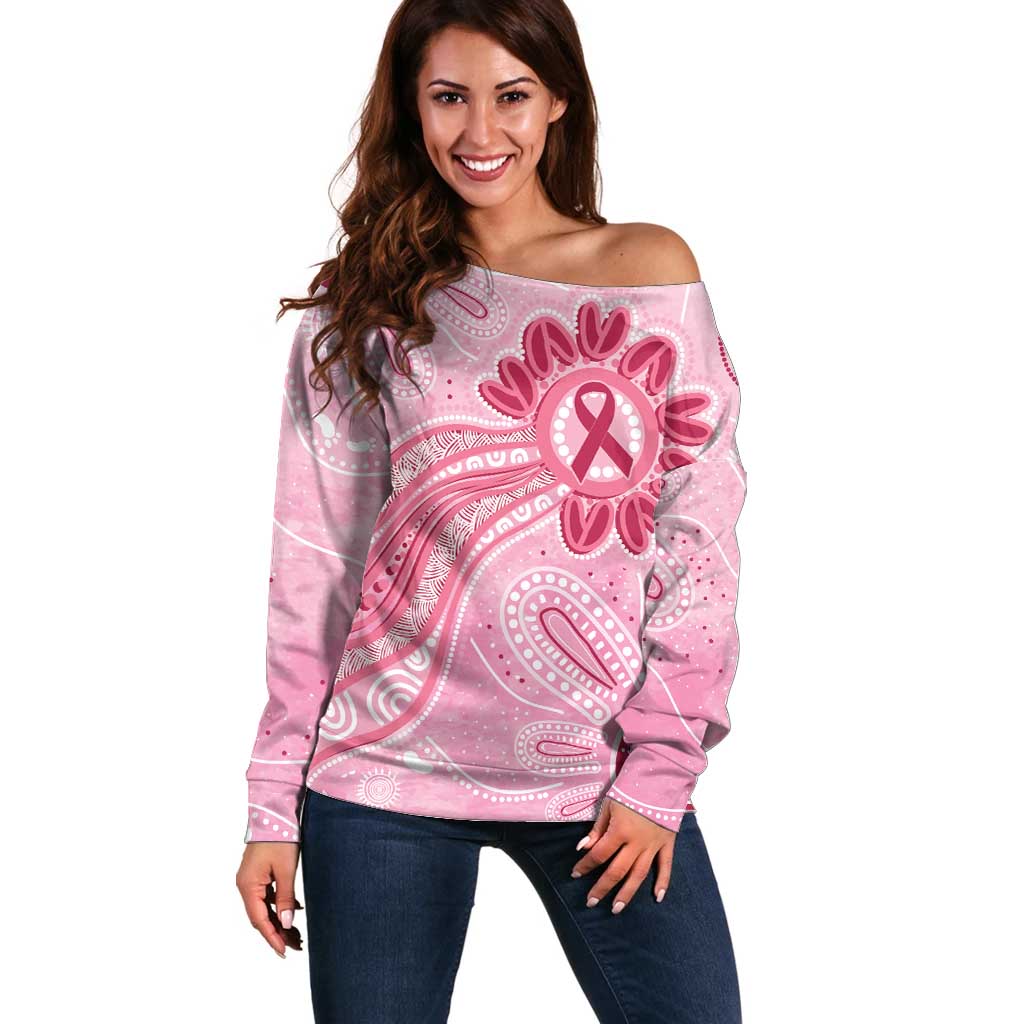 First Nation Aboriginal Dot Arts Off Shoulder Sweater Think Pink - Aussie Hoodie